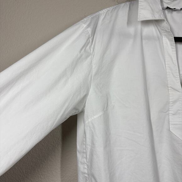 Veronica Beard 8 Poplin Shirt White Khai Cotton Blend Split Neck Long Sleeves - Picture 5 of 10